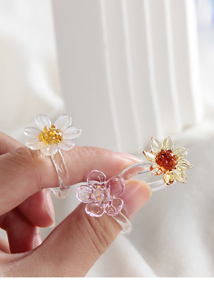 Slow Time Sunflower Craft Glazed Crystal Ring