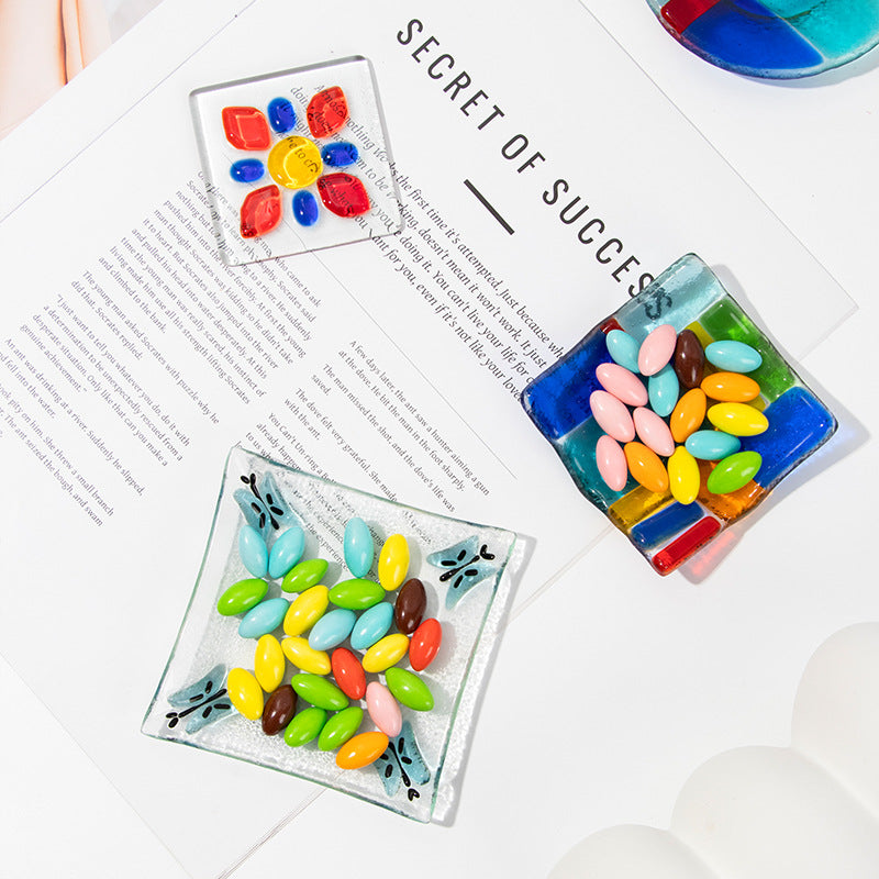 Slow Time Glazed Colored Glass Small Dish