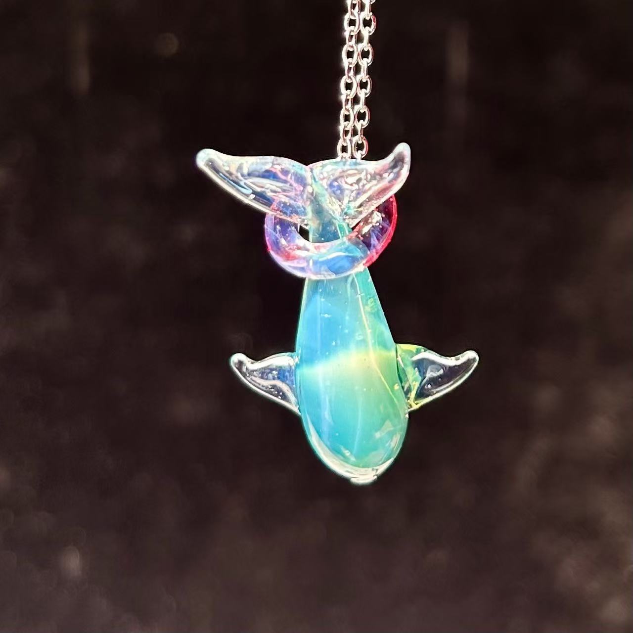 Slow Time Handblown Glass Whale Pendant Necklace