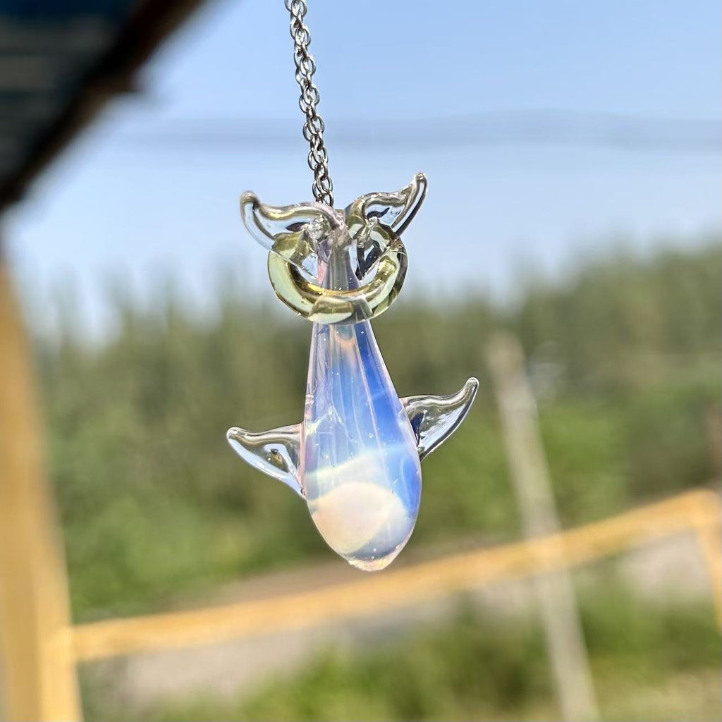 Slow Time Handblown Glass Whale Pendant Necklace