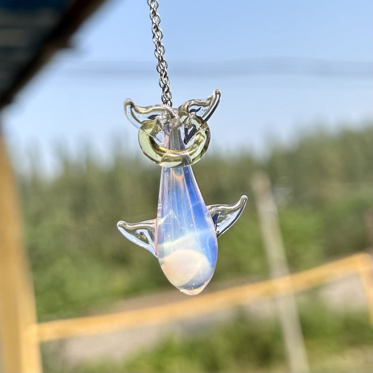 Slow Time Handblown Glass Whale Pendant Necklace
