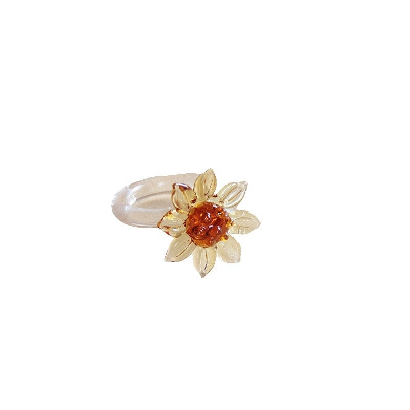 Slow Time Sunflower Craft Glazed Crystal Ring