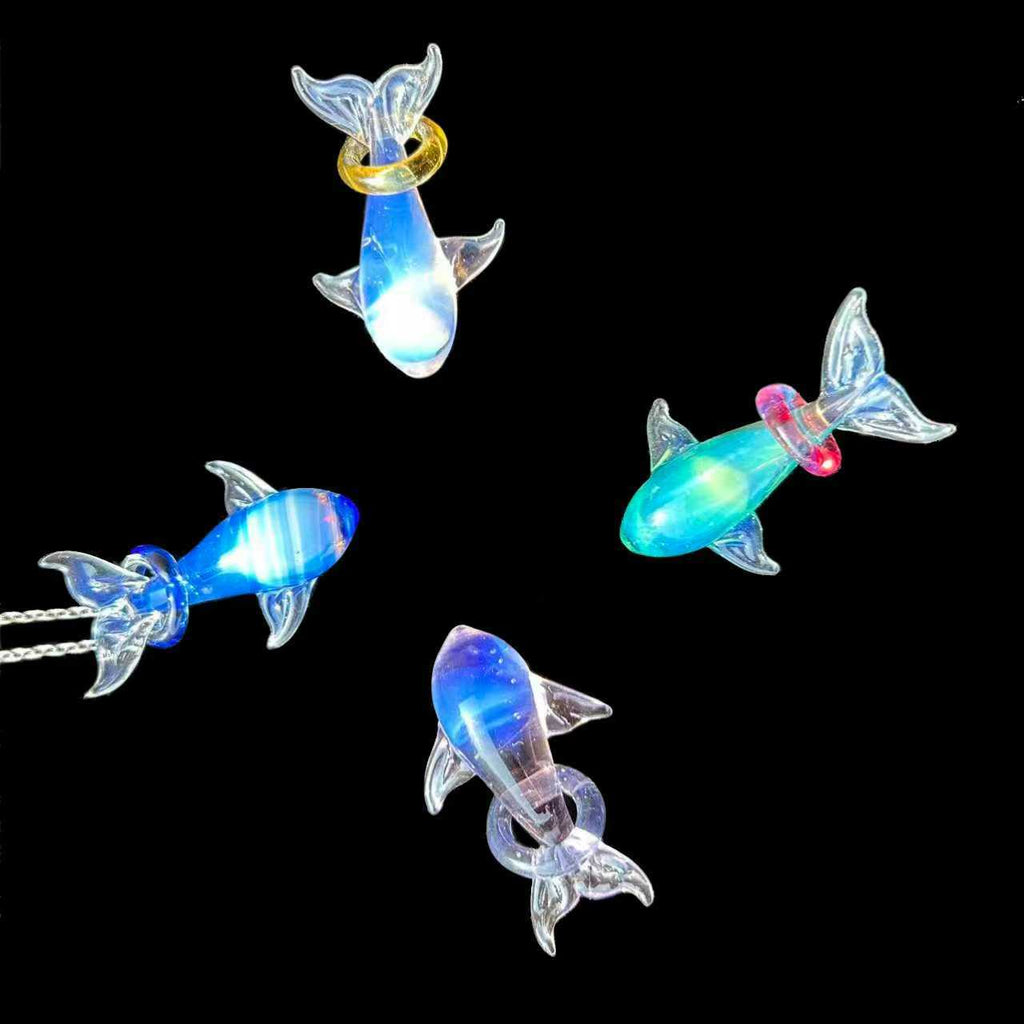 Slow Time Handblown Glass Whale Pendant Necklace