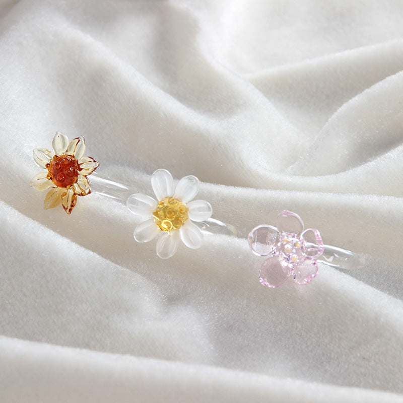 Slow Time Sunflower Craft Glazed Crystal Ring