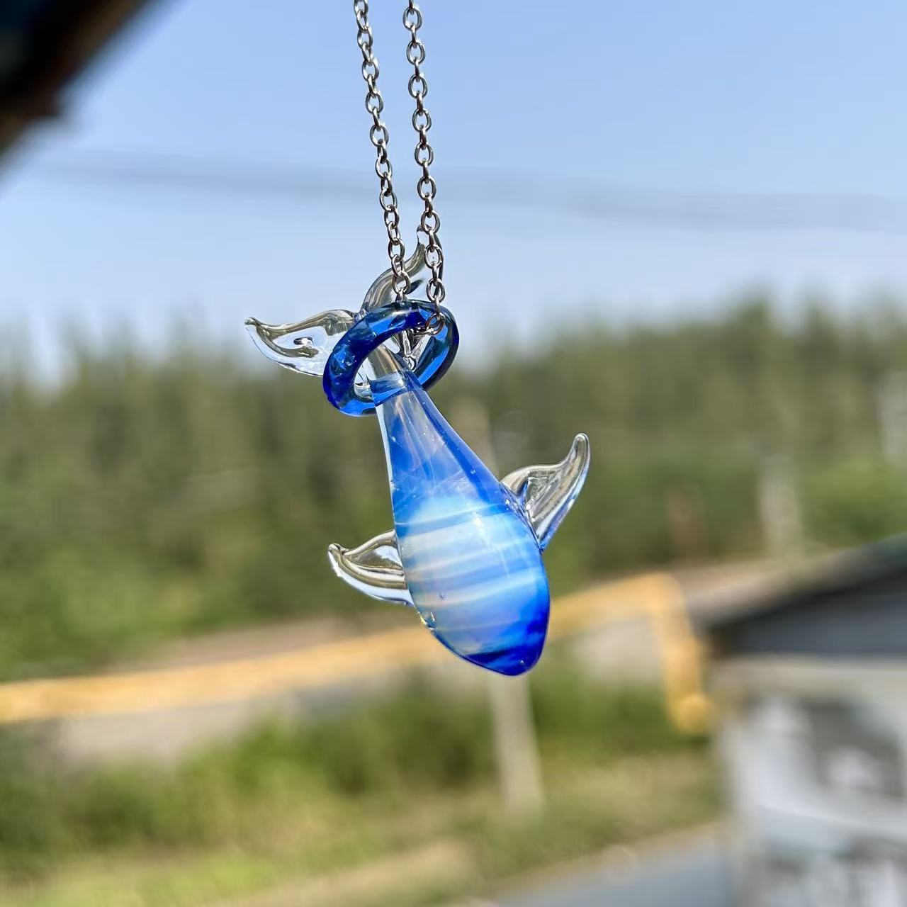 Slow Time Handblown Glass Whale Pendant Necklace