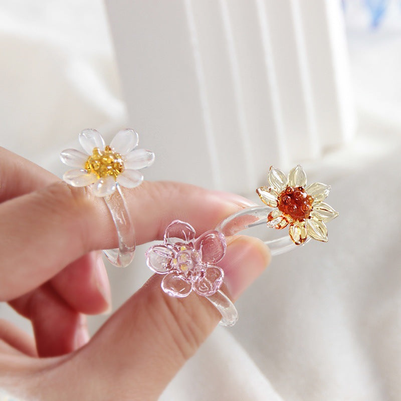 Slow Time Sunflower Craft Glazed Crystal Ring