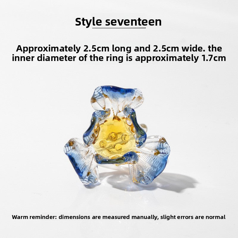 Slow Time Iris Glaze Floral Star and Moon Ring