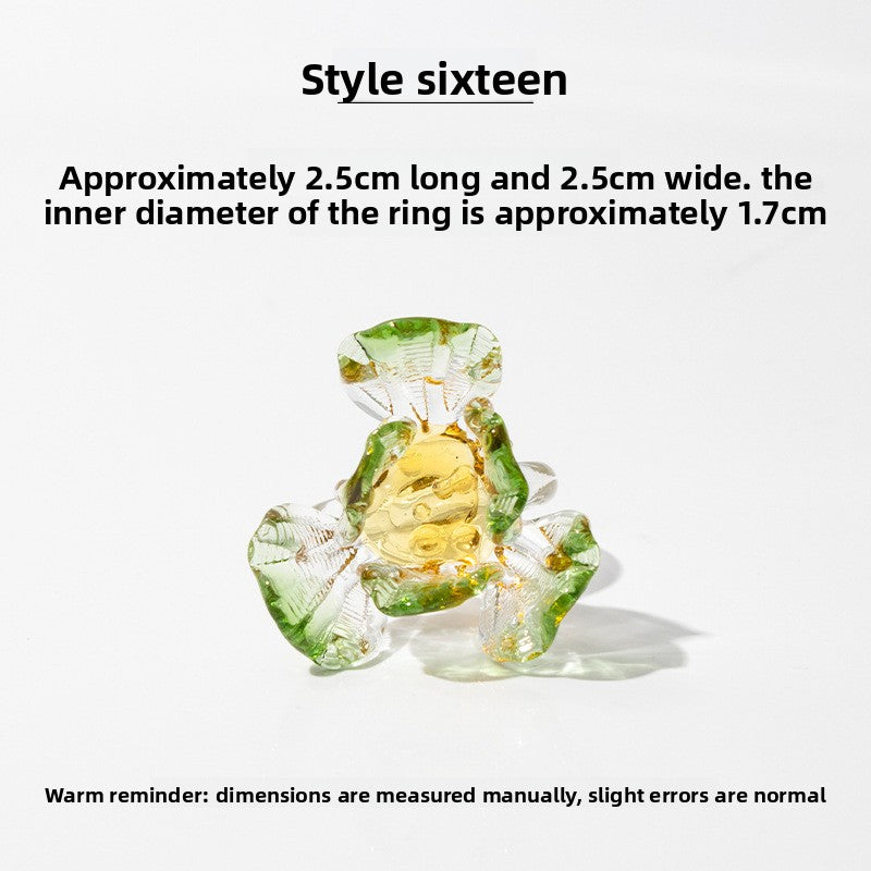 Slow Time Iris Glaze Floral Star and Moon Ring