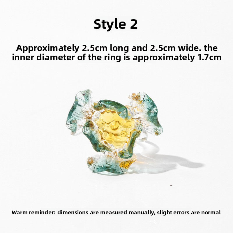 Slow Time Iris Glaze Floral Star and Moon Ring