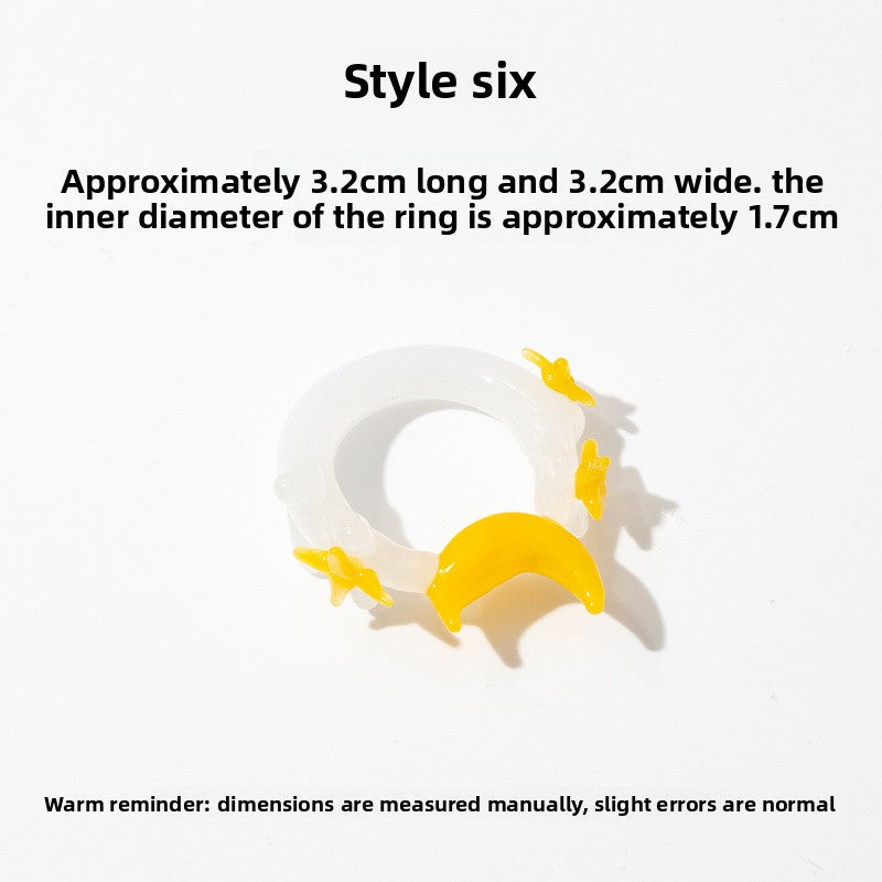 Slow Time Iris Glaze Floral Star and Moon Ring