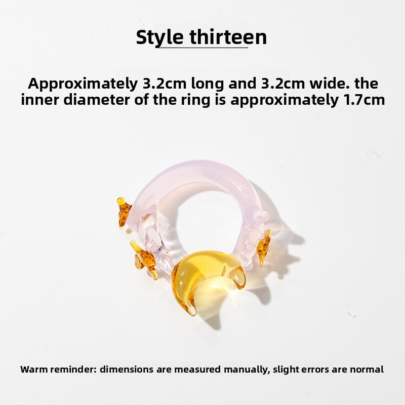 Slow Time Iris Glaze Floral Star and Moon Ring