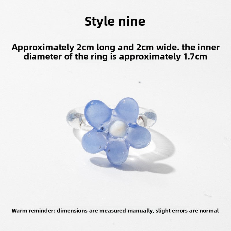 Slow Time Iris Glaze Floral Star and Moon Ring