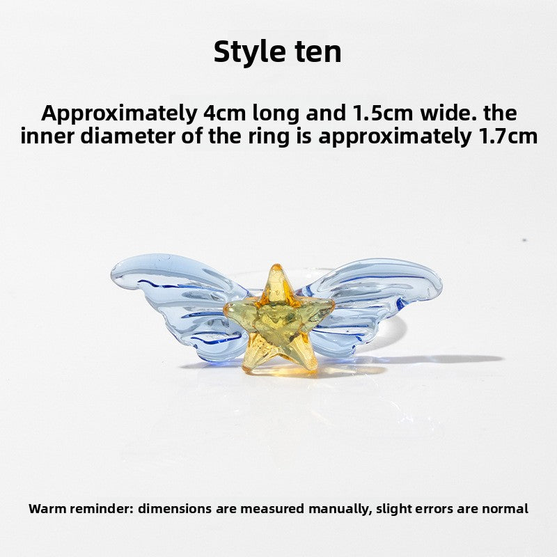 Slow Time Iris Glaze Floral Star and Moon Ring