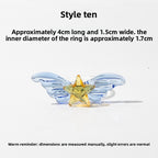 Slow Time Iris Glaze Floral Star and Moon Ring