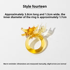 Slow Time Iris Glaze Floral Star and Moon Ring