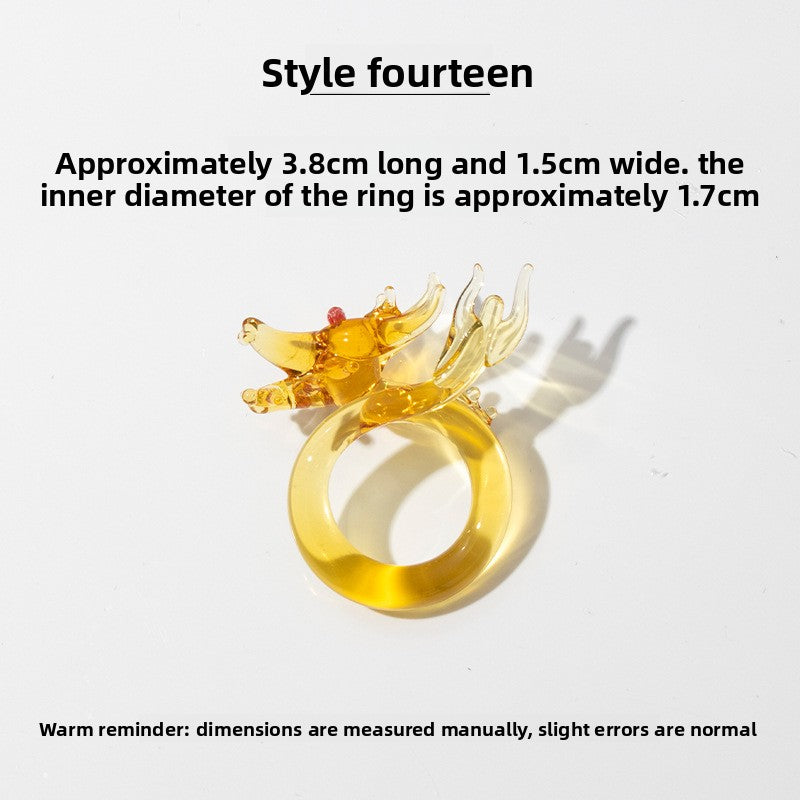 Slow Time Iris Glaze Floral Star and Moon Ring