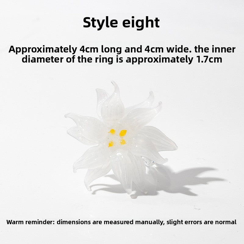 Slow Time Iris Glaze Floral Star and Moon Ring